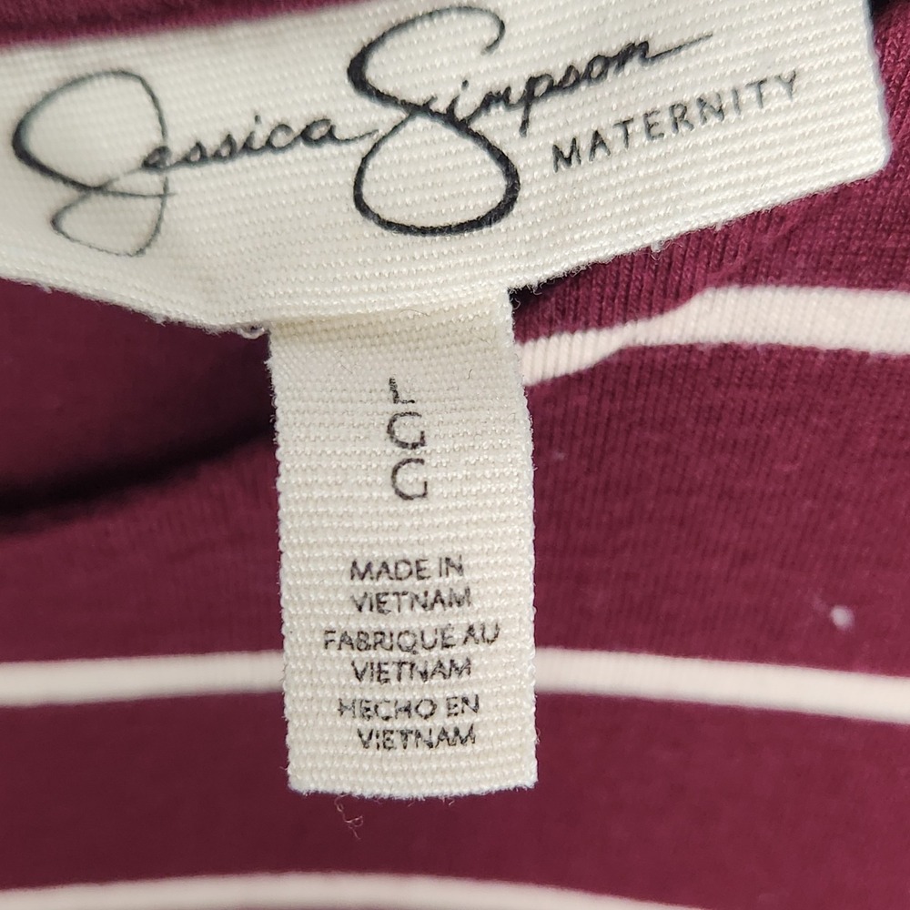 Jessica Simpson Maternity Womens 3/4 Sleeve T-Shirt Maroon White Striped Large - Picture 3 of 6